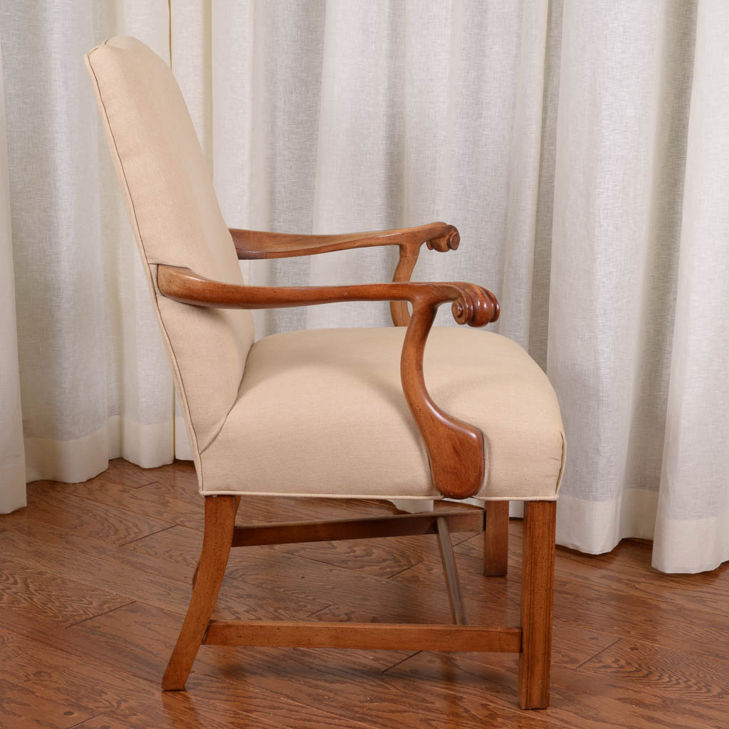 Oak Upholstered Armchair and Bombay Company Tray Side Table