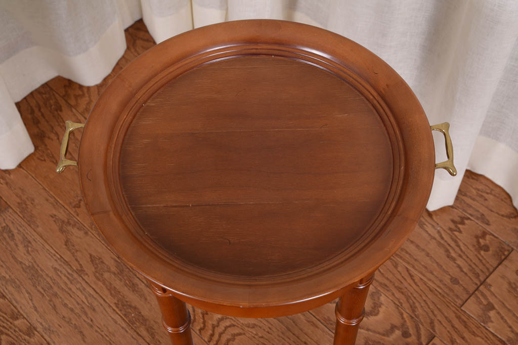 Oak Upholstered Armchair and Bombay Company Tray Side Table