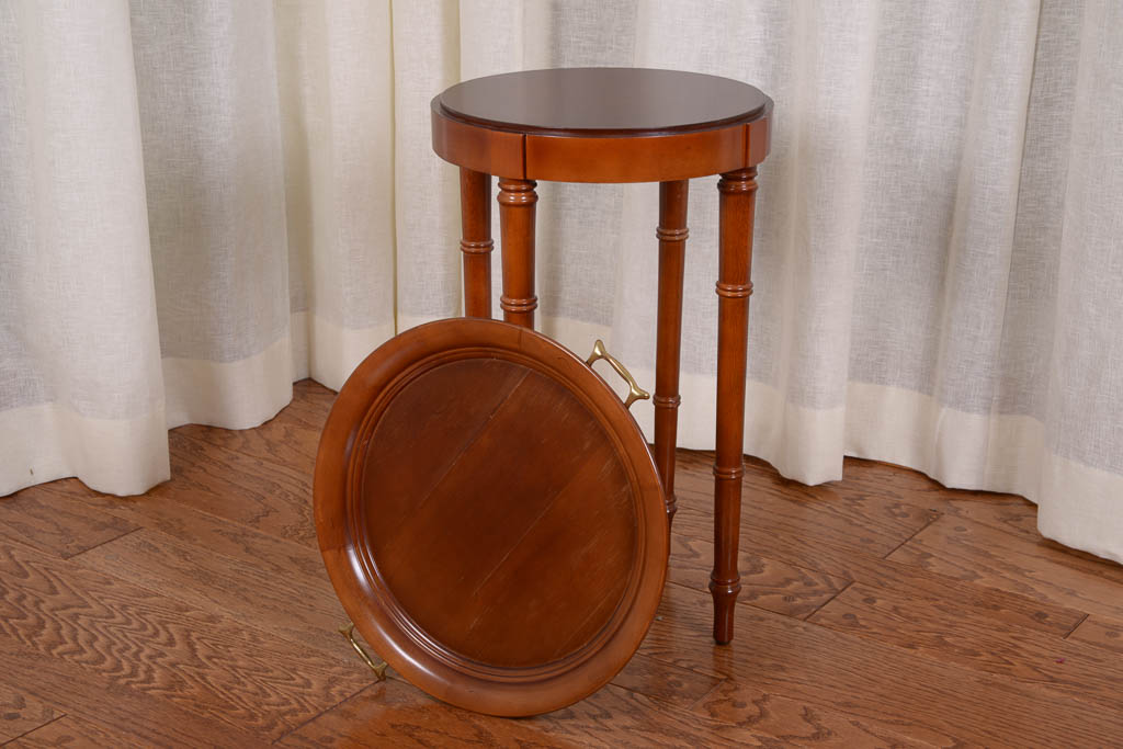Oak Upholstered Armchair and Bombay Company Tray Side Table