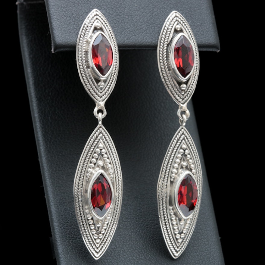 Sterling Silver and Garnet Dangle Earrings
