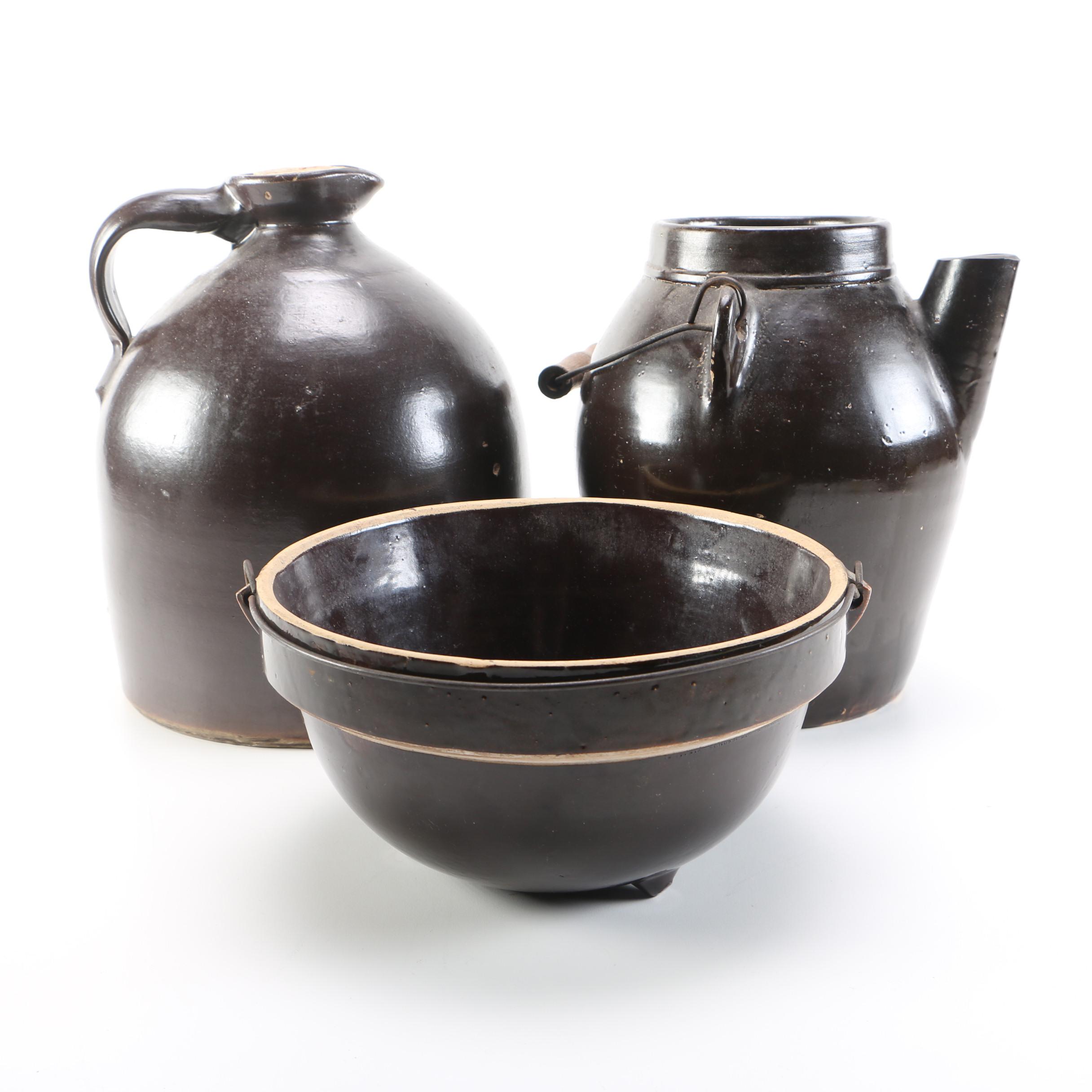 Vintage Thrown Salt Glazed Stoneware Vessels