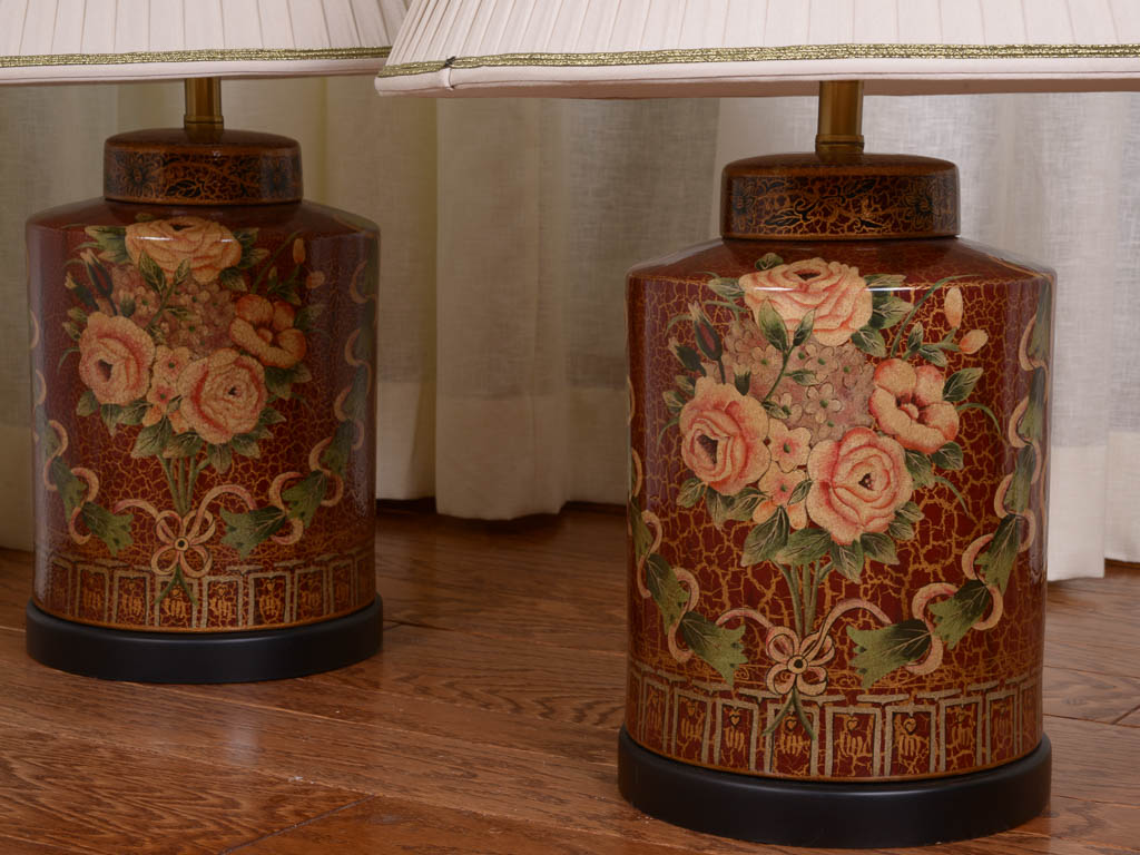 Pair of Floral Porcelain Table Lamps