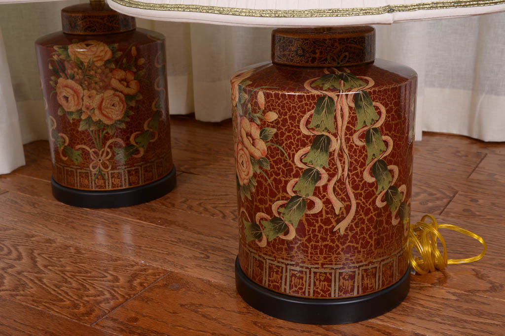 Pair of Floral Porcelain Table Lamps