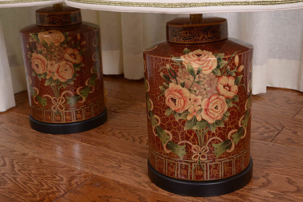 Pair of Floral Porcelain Table Lamps