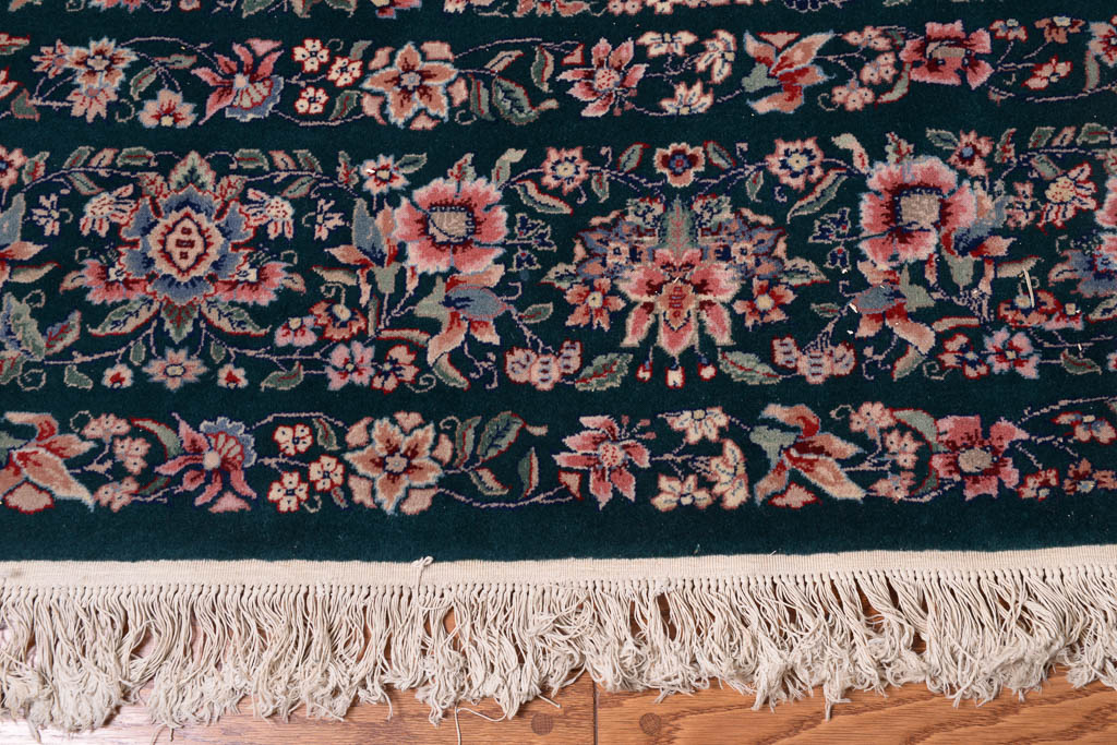 Hand-Knotted Jade Green Floral Wool Area Rug