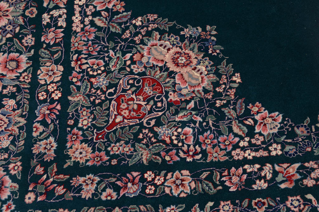 Hand-Knotted Jade Green Floral Wool Area Rug