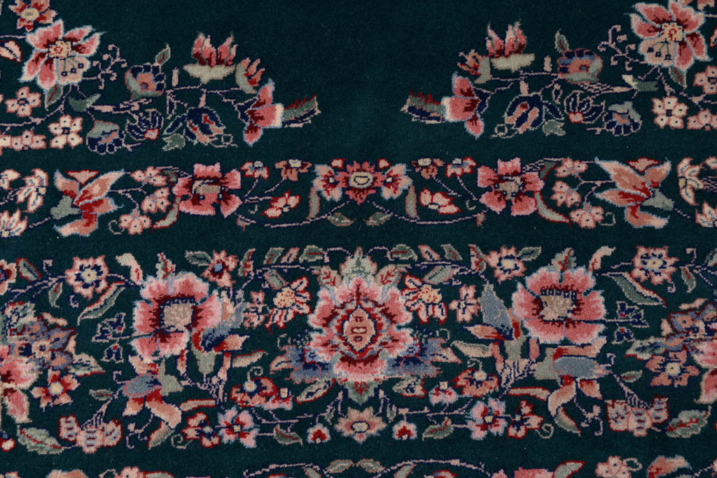 Hand-Knotted Jade Green Floral Wool Area Rug