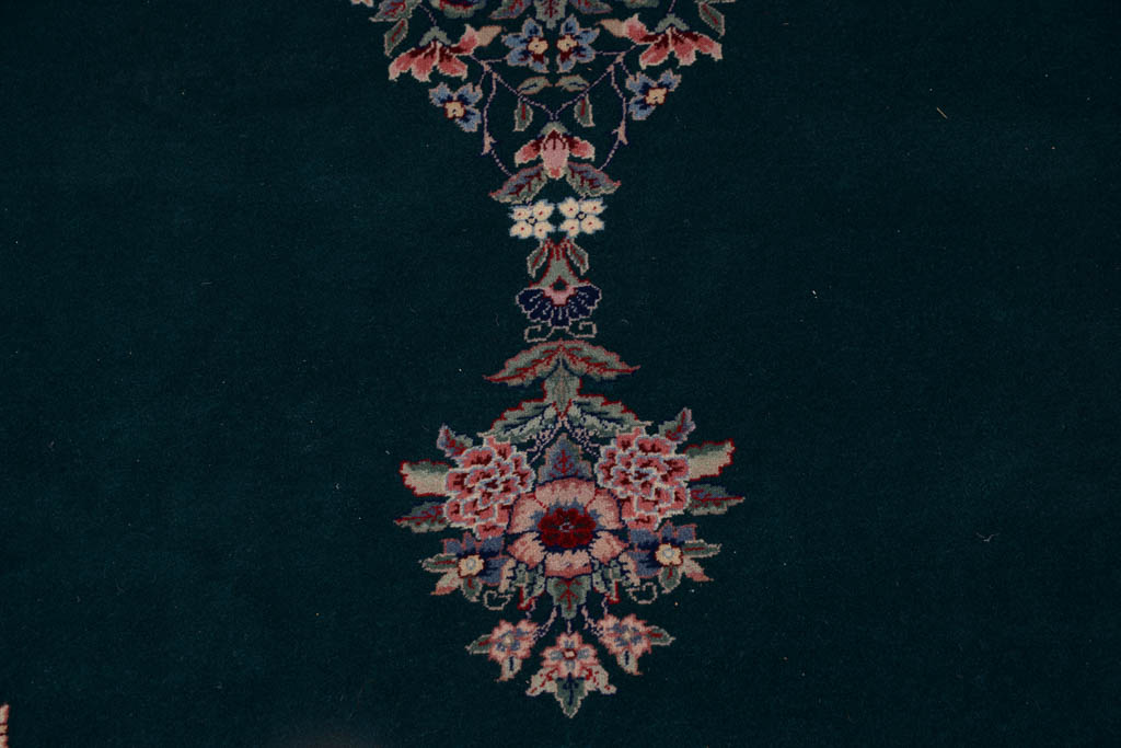 Hand-Knotted Jade Green Floral Wool Area Rug