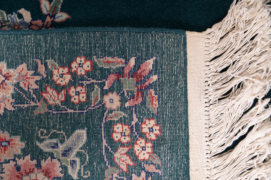 Hand-Knotted Jade Green Floral Wool Area Rug