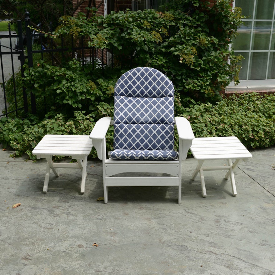 White All-Weather Wood Adirondack Chair With Two Side Tables
