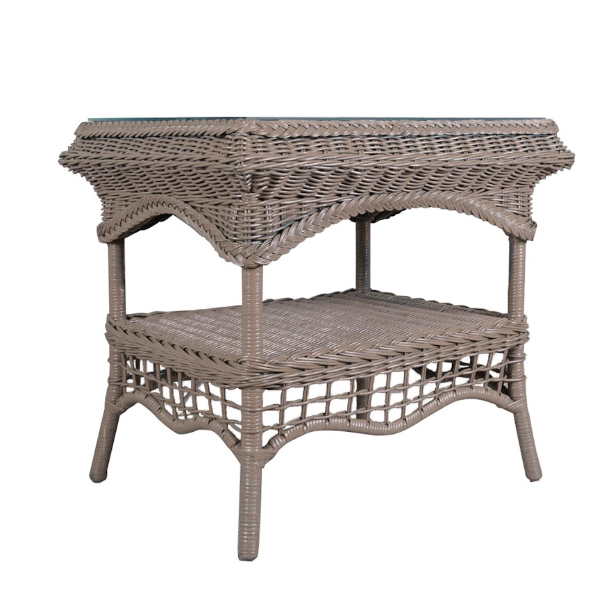 Taupe Wicker Patio Side Table