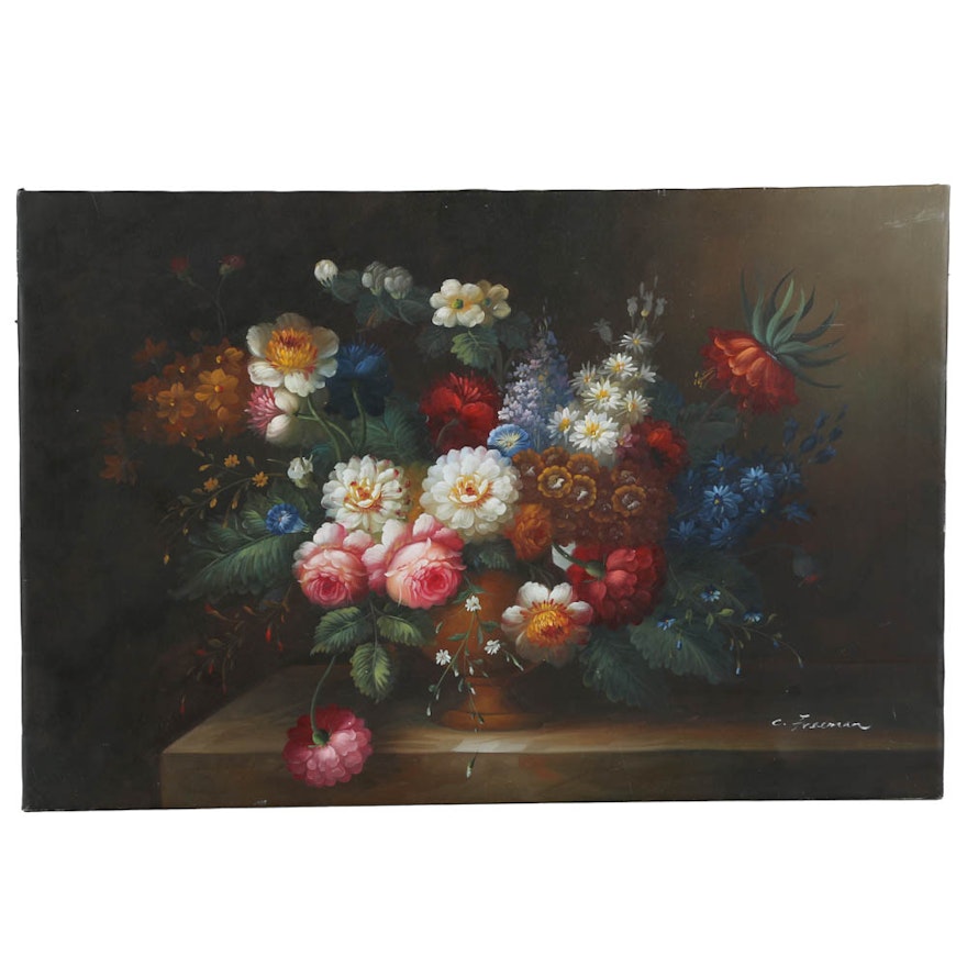 C. Freeman Acrylic Painting of Floral Still Life
