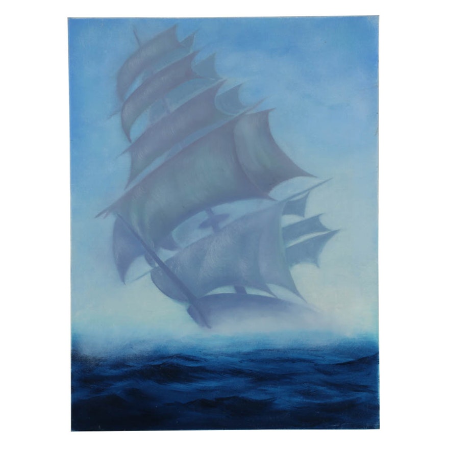 Oil Painting on Canvas Board Ship at Sea