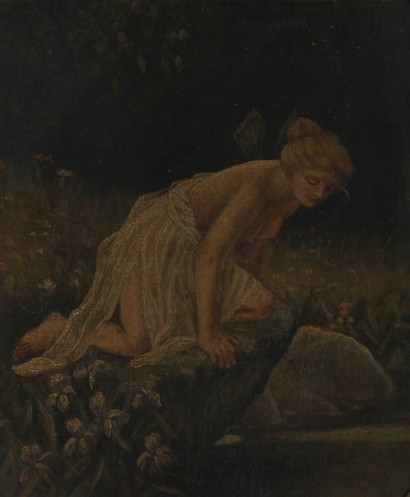 19th-Century Oil Painting on Canvas of Winged Figure