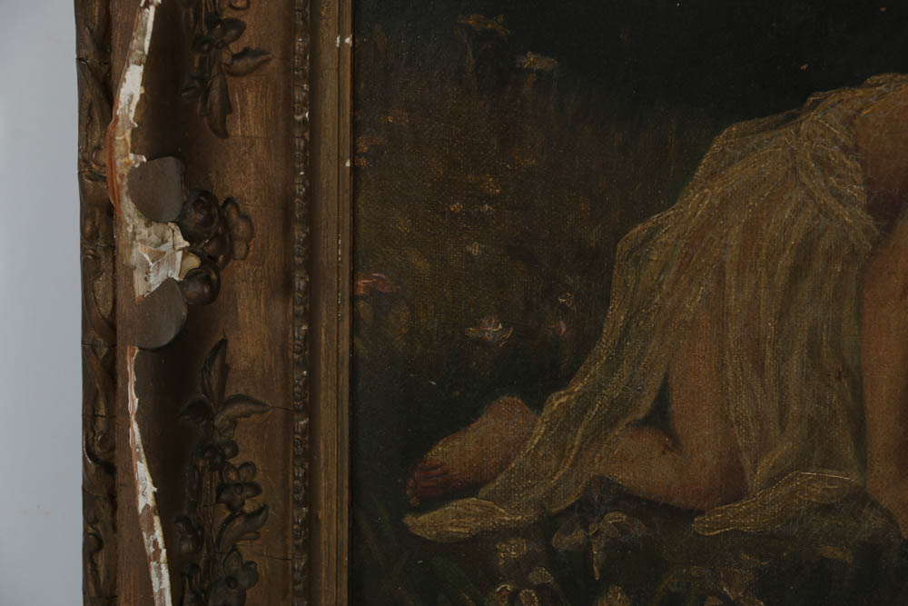 19th-Century Oil Painting on Canvas of Winged Figure