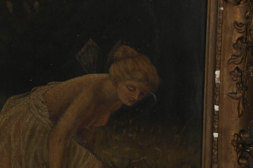 19th-Century Oil Painting on Canvas of Winged Figure