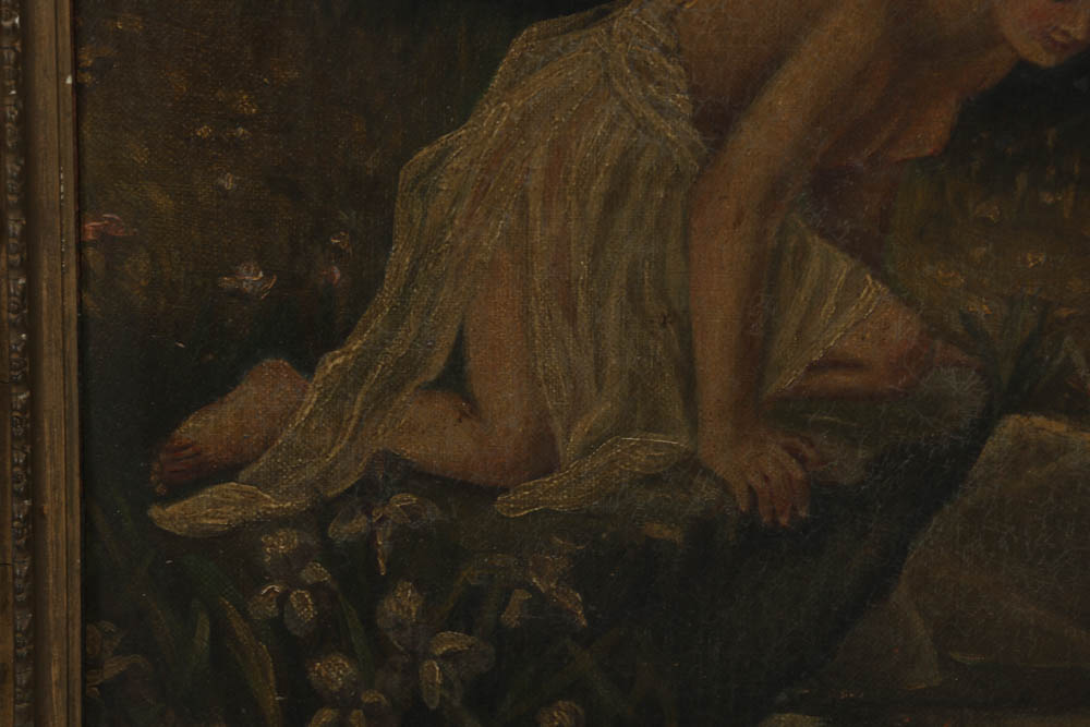 19th-Century Oil Painting on Canvas of Winged Figure
