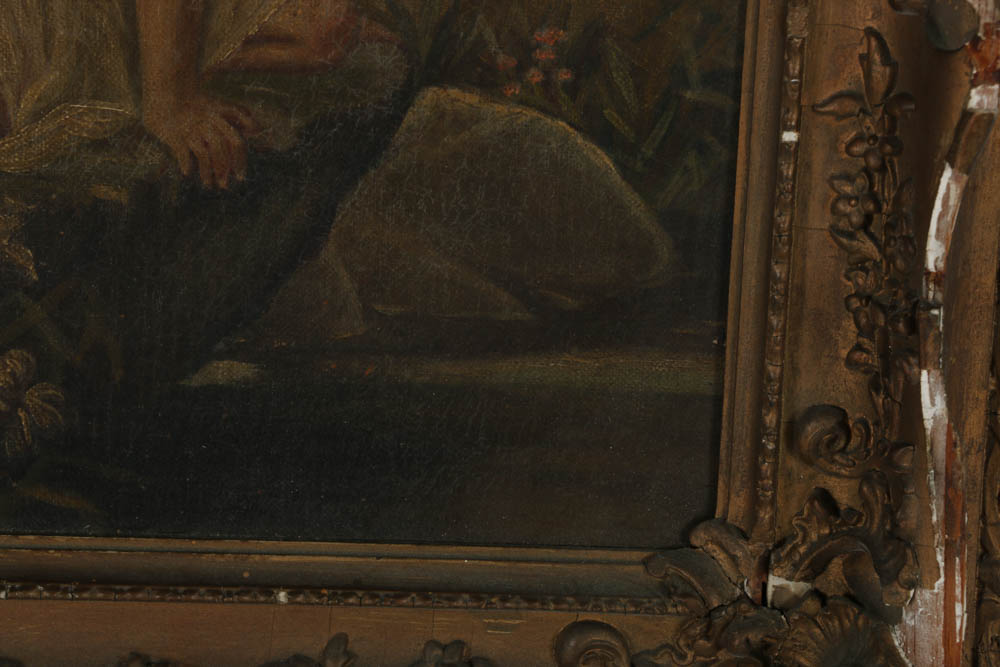 19th-Century Oil Painting on Canvas of Winged Figure