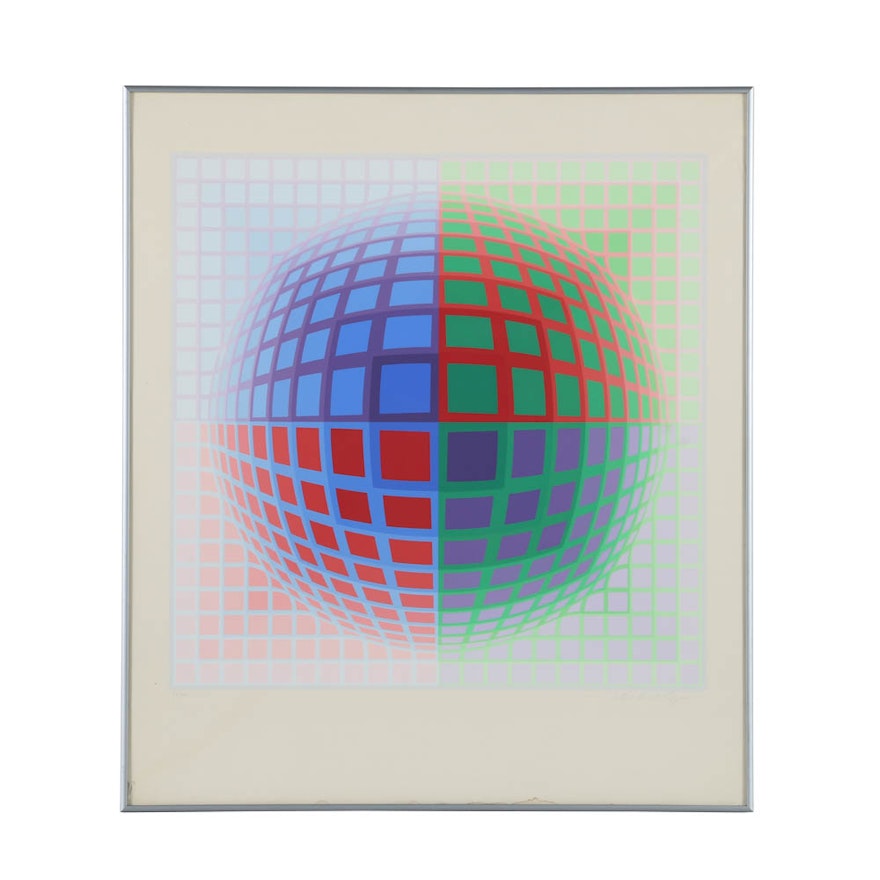 Victor Vasarely Signed Limited Edition Op Art Serigraph on Paper