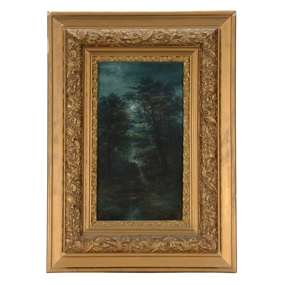 Antique G. Wallace Original Nocturne Oil Painting on Canvas