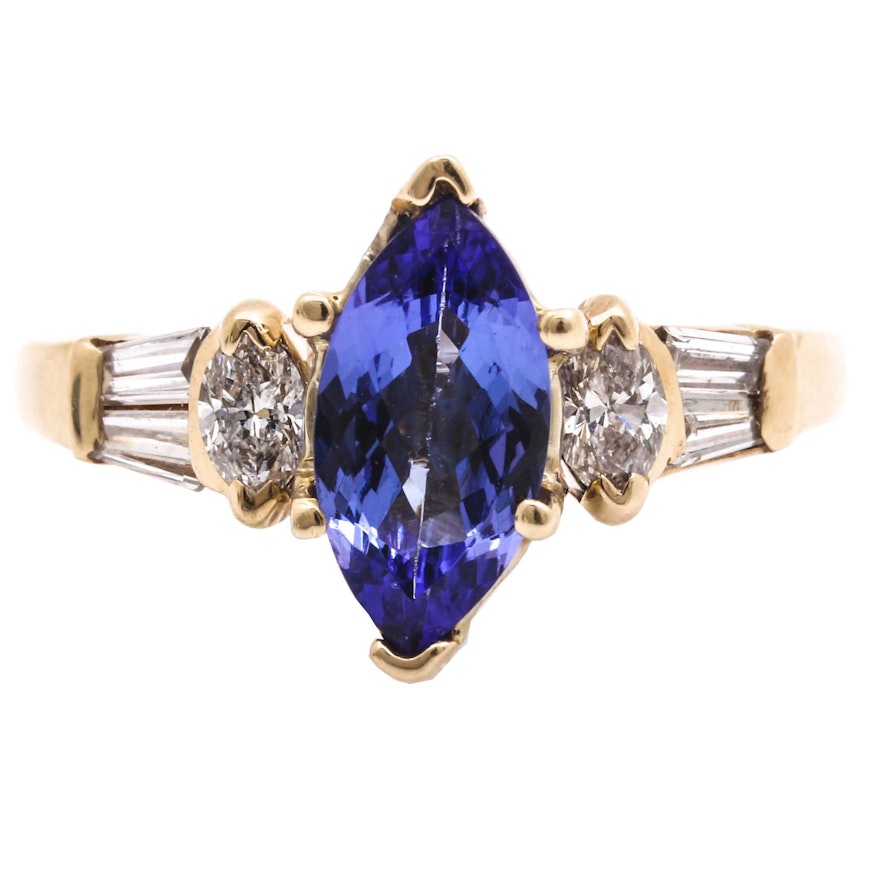 14K Yellow Gold Tanzanite and 0.56 CTW Diamond Ring