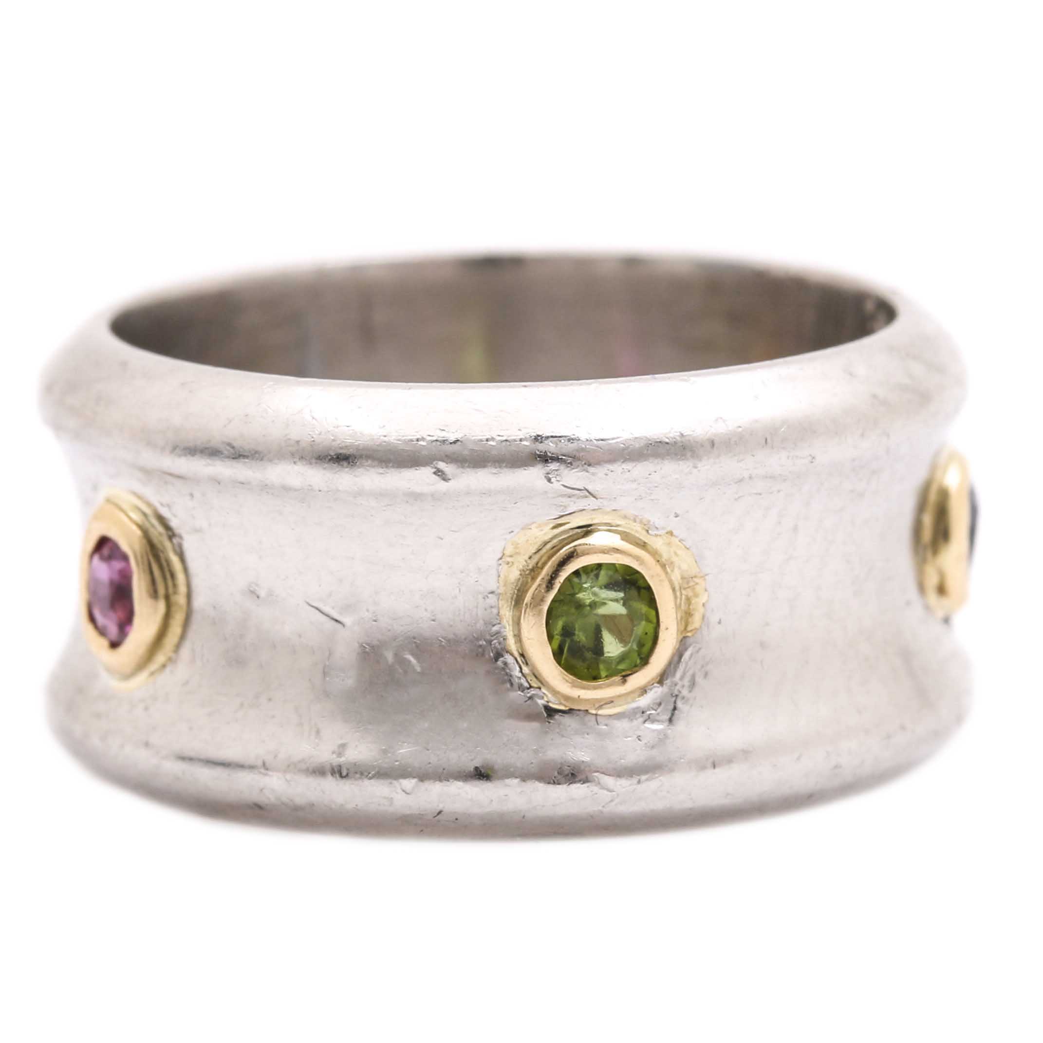 Platinum and Gold Gemstone Barrel Ring
