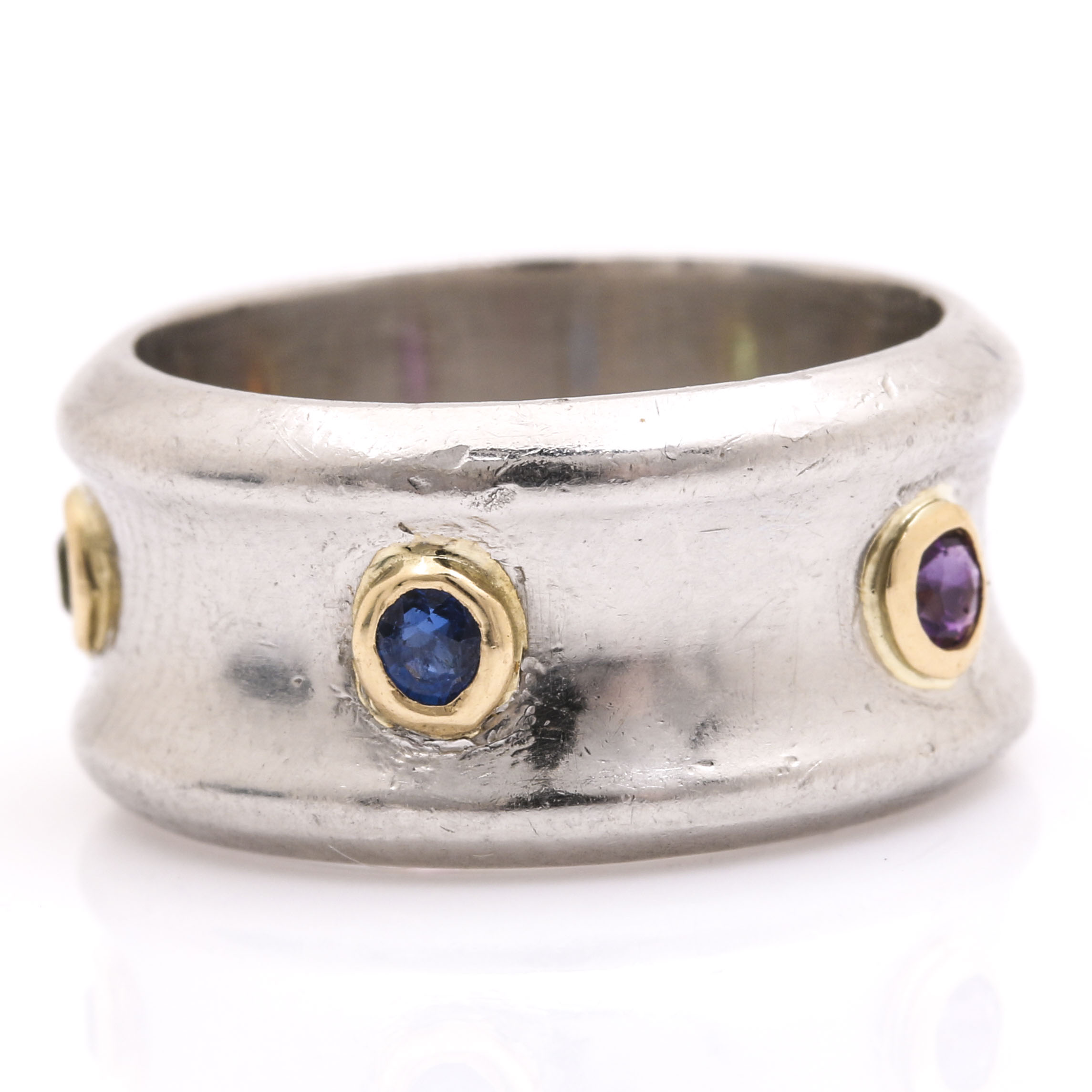 Platinum and Gold Gemstone Barrel Ring