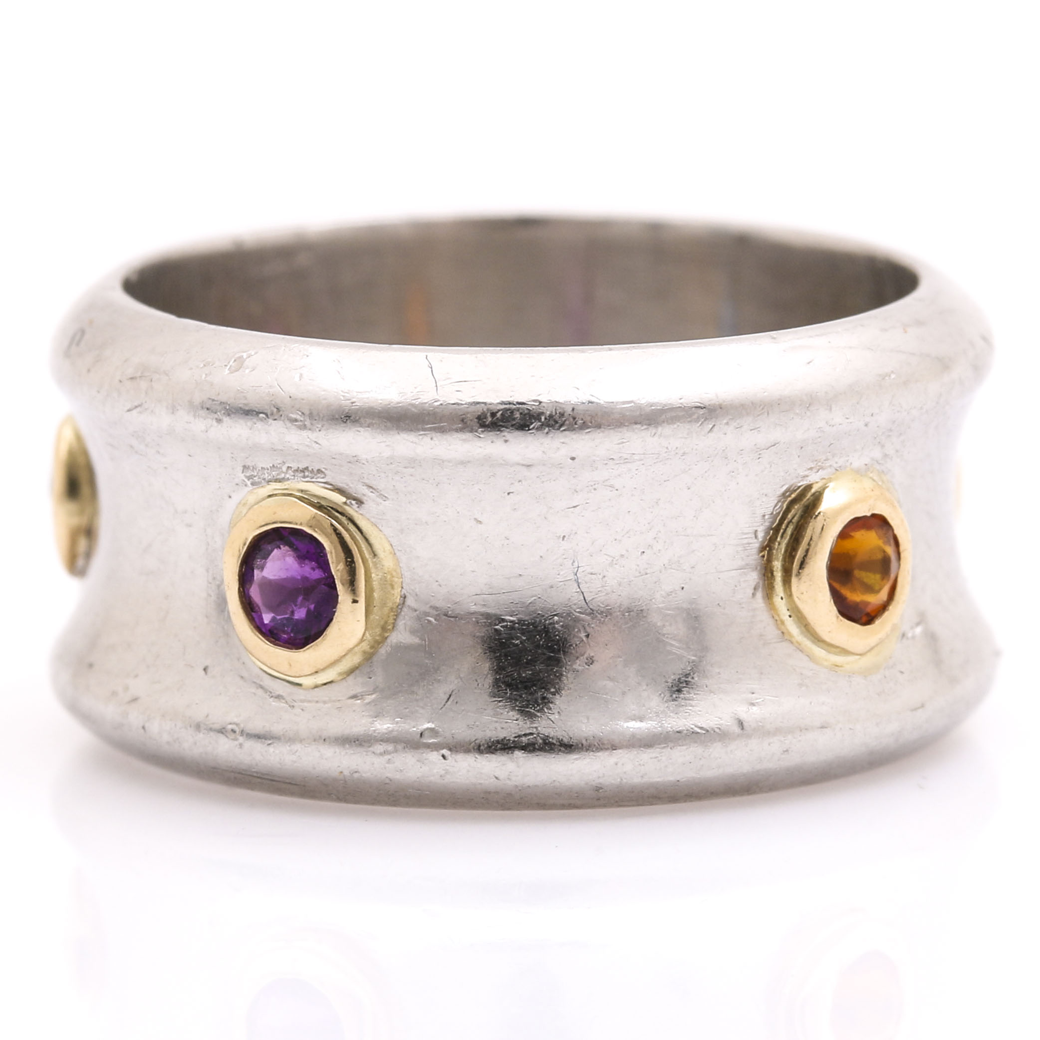 Platinum and Gold Gemstone Barrel Ring
