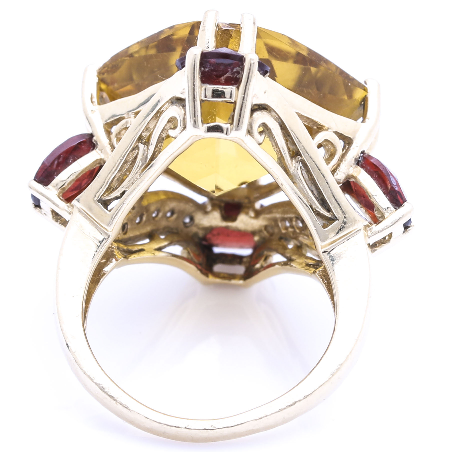 14K Yellow Gold 15.07 CT Citrine, Garnet, and Diamond Ring
