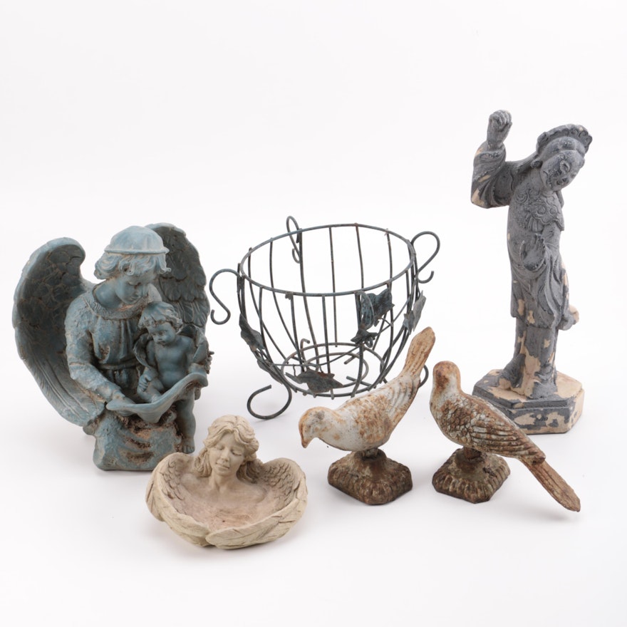 Assortment of Ceramic and Iron Garden Statues