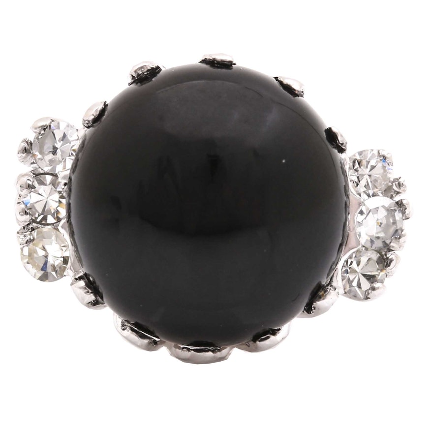 14K White Gold Black Onyx and Diamond Ring