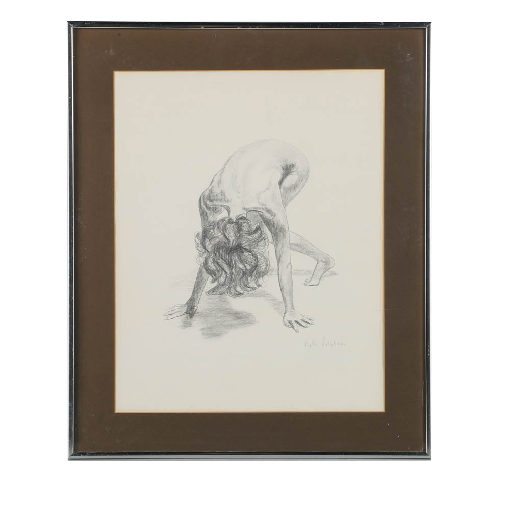 Phyllis Rutigliano Graphite Drawing on Paper of Bending Figure