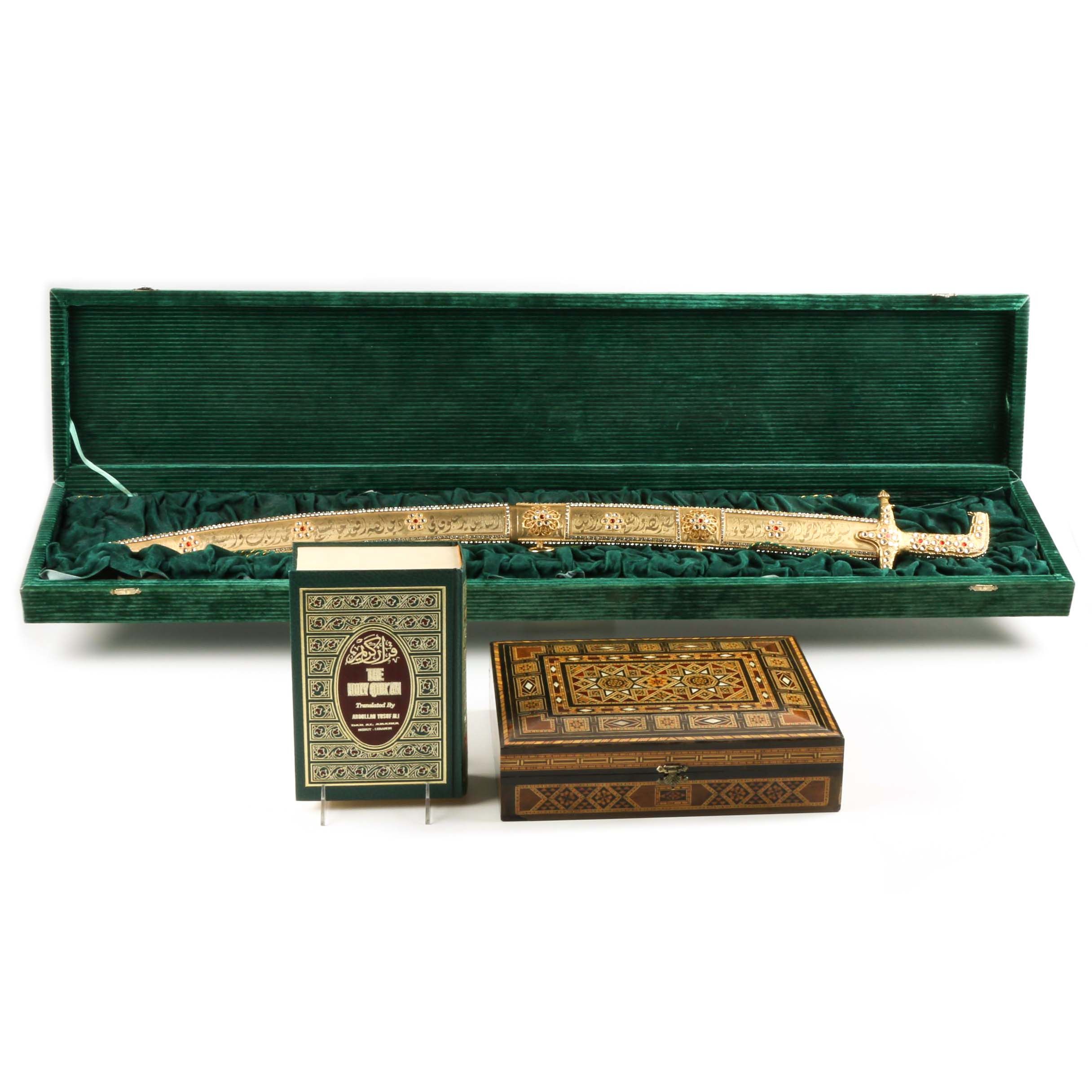 Middle Eastern Box, Koran and Sword from Grand Mufti Kuftaro