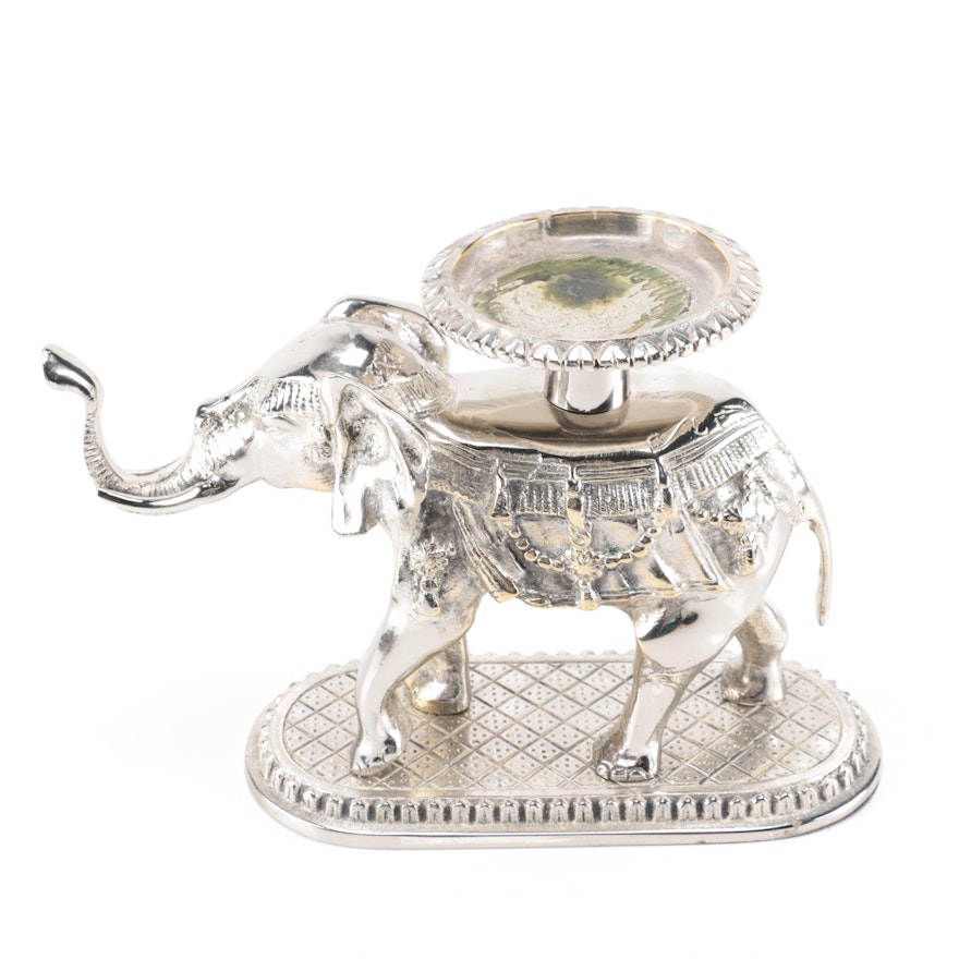 Indian Silver Plate Elephant Candleholder