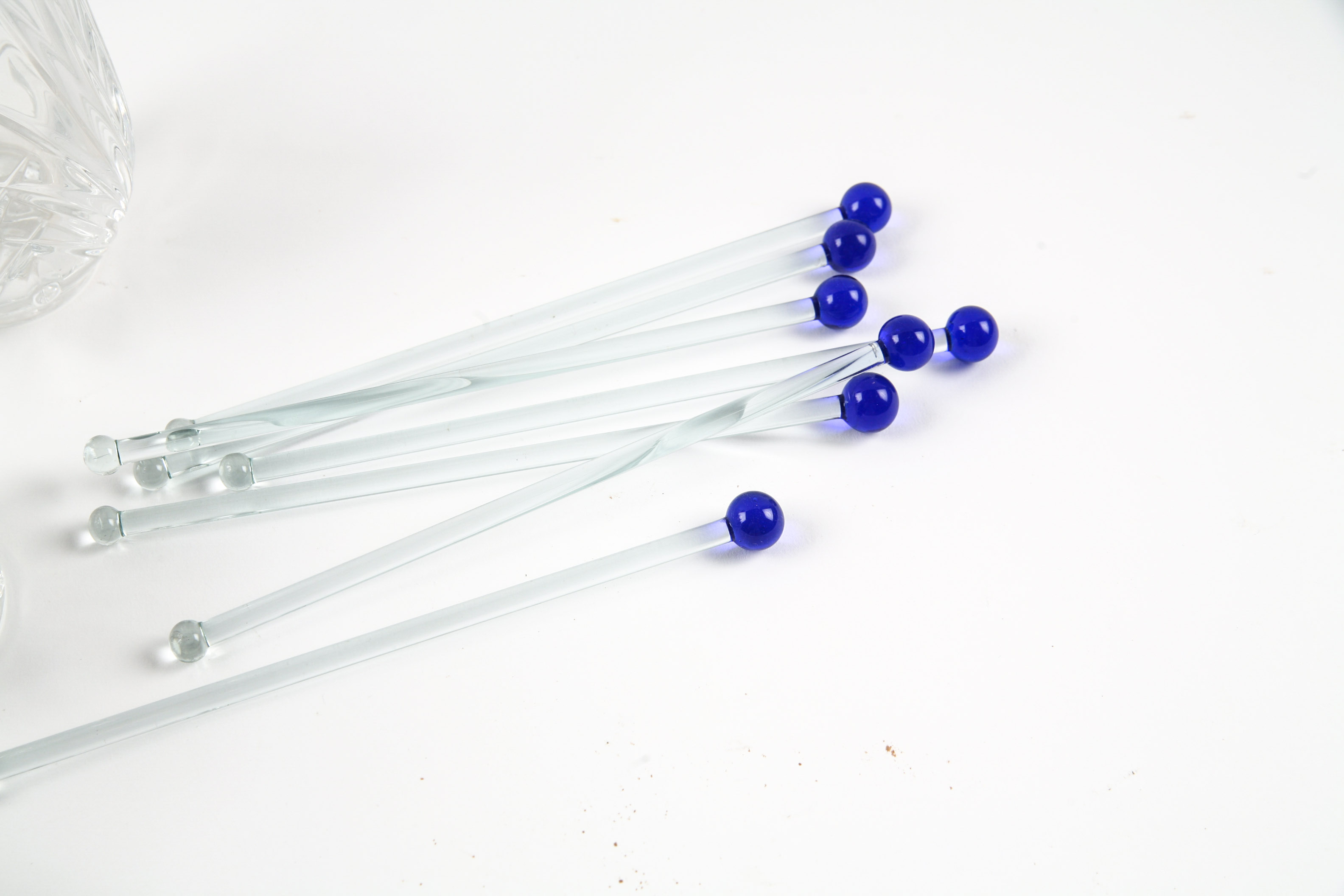 Crystal Water Glasses with Stirs and Marble Domed Cheese Server