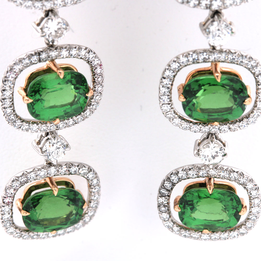 Platinum and 18K Yellow Gold 12.18 CTW Tsavorite Garnet and 2.91 CTW Diamond Dangle Earrings
