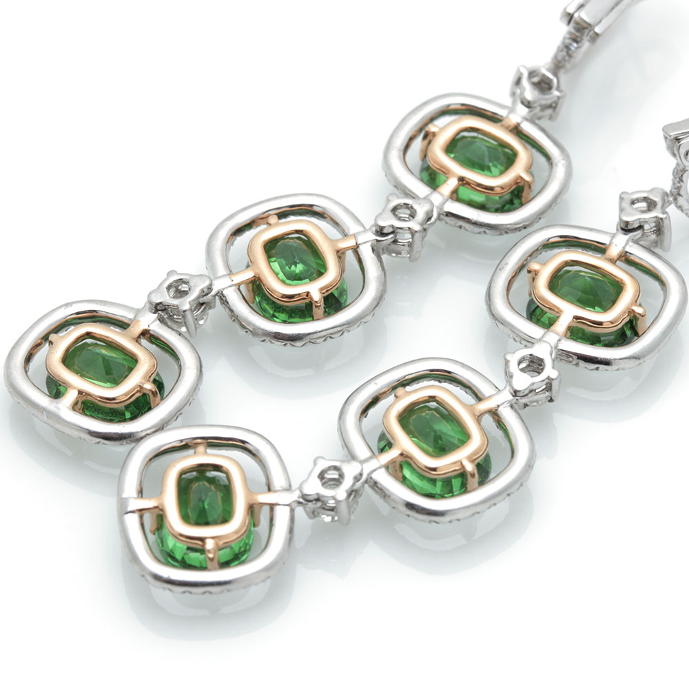 Platinum and 18K Yellow Gold 12.18 CTW Tsavorite Garnet and 2.91 CTW Diamond Dangle Earrings