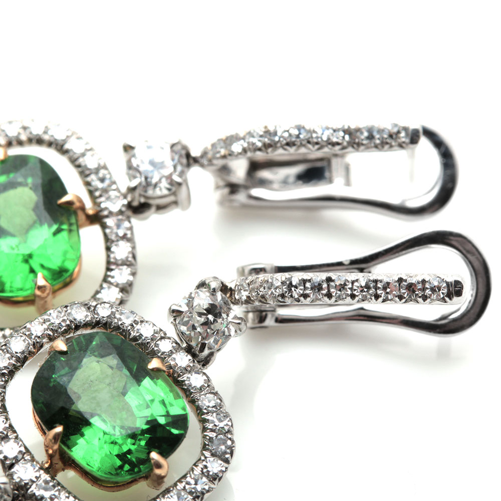 Platinum and 18K Yellow Gold 12.18 CTW Tsavorite Garnet and 2.91 CTW Diamond Dangle Earrings