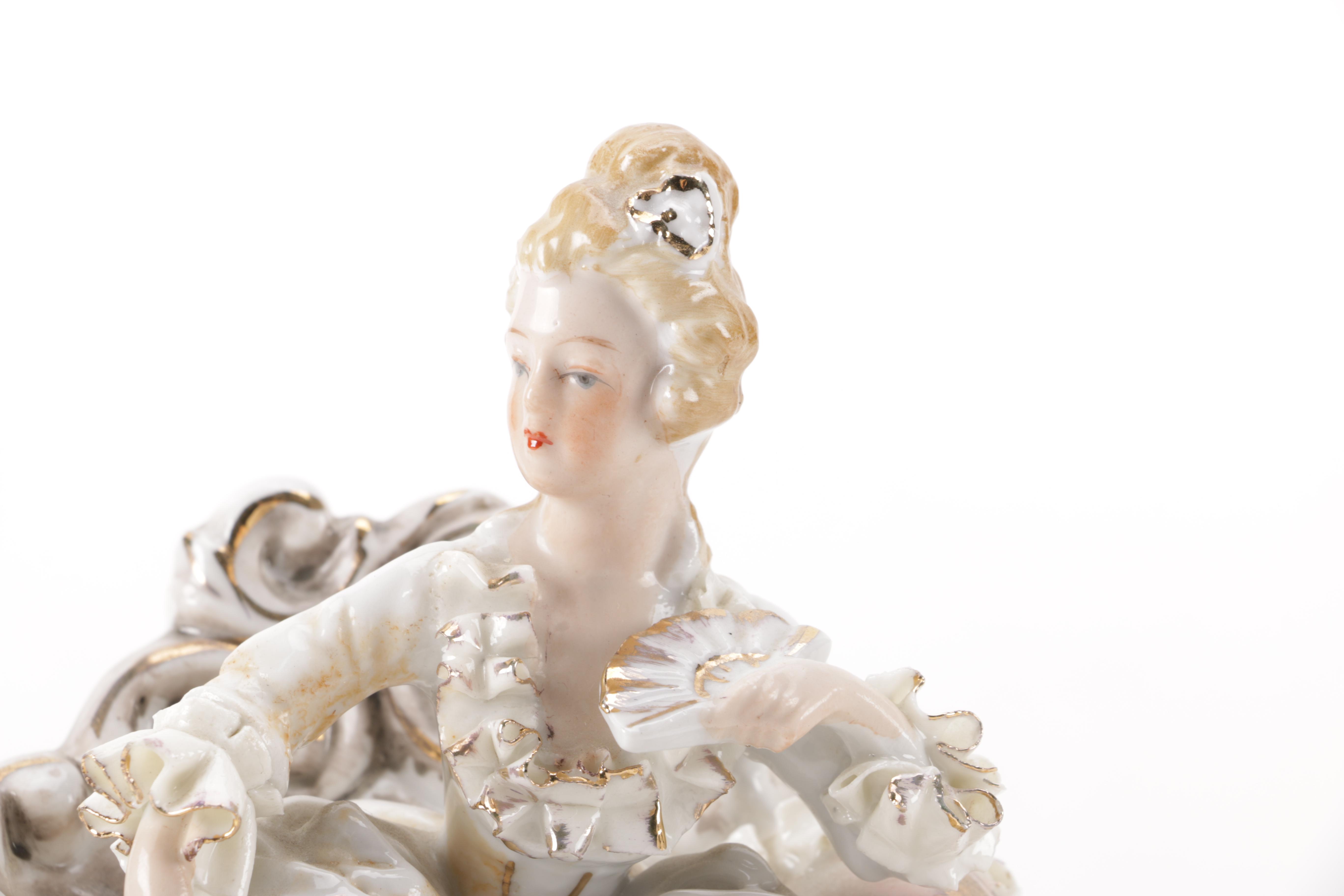 Vintage Porcelain Court Musician and Lady Figurines