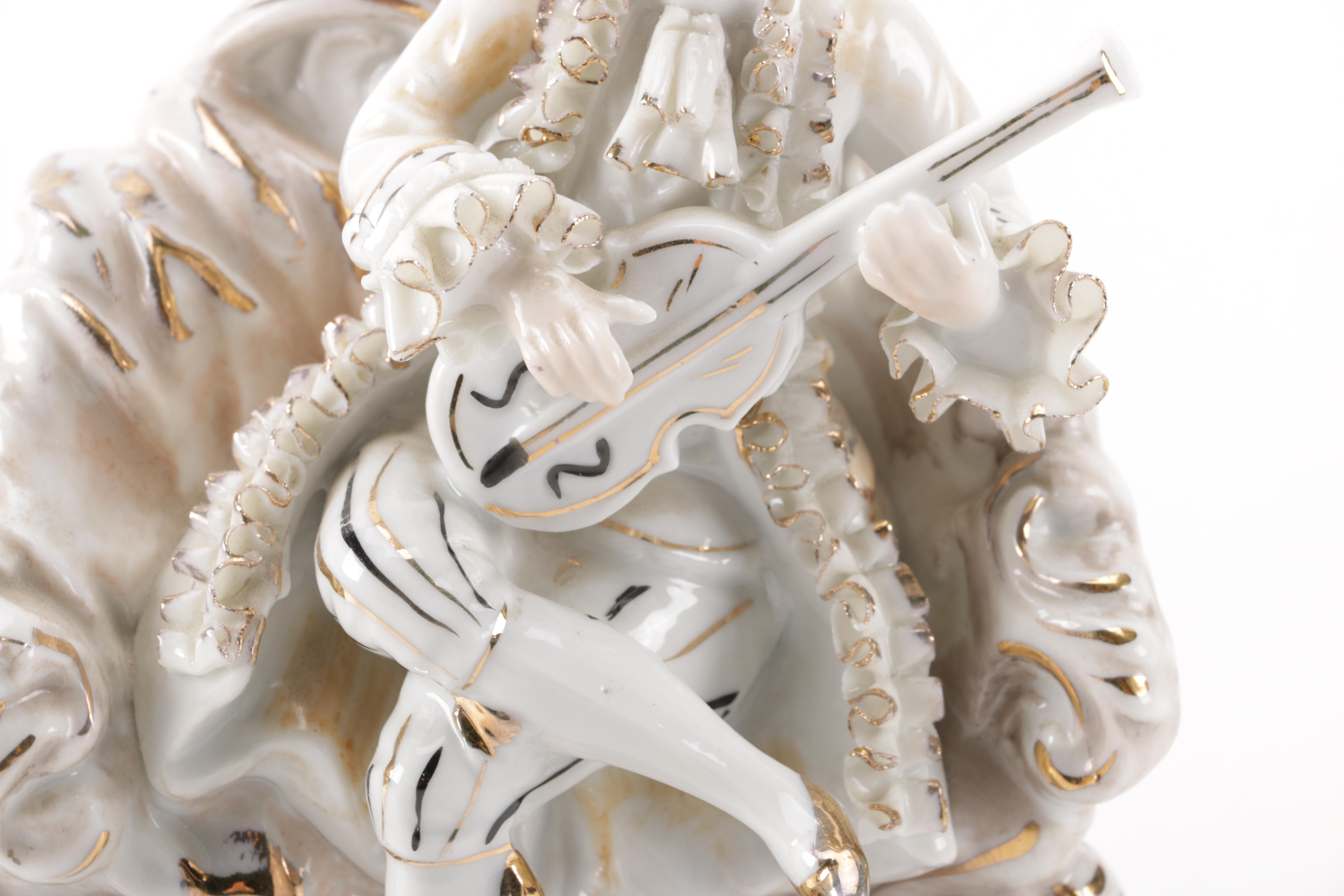 Vintage Porcelain Court Musician and Lady Figurines