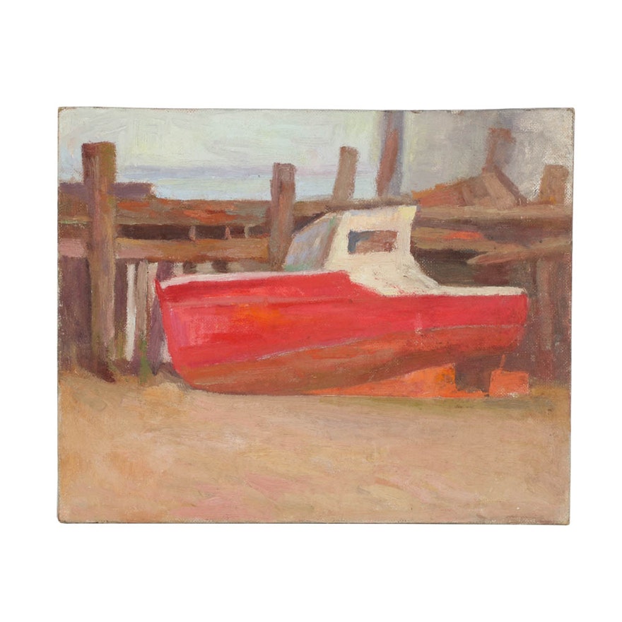 Chuck Fee Wong Oil Painting on Canvas Board Summer Boat Scene