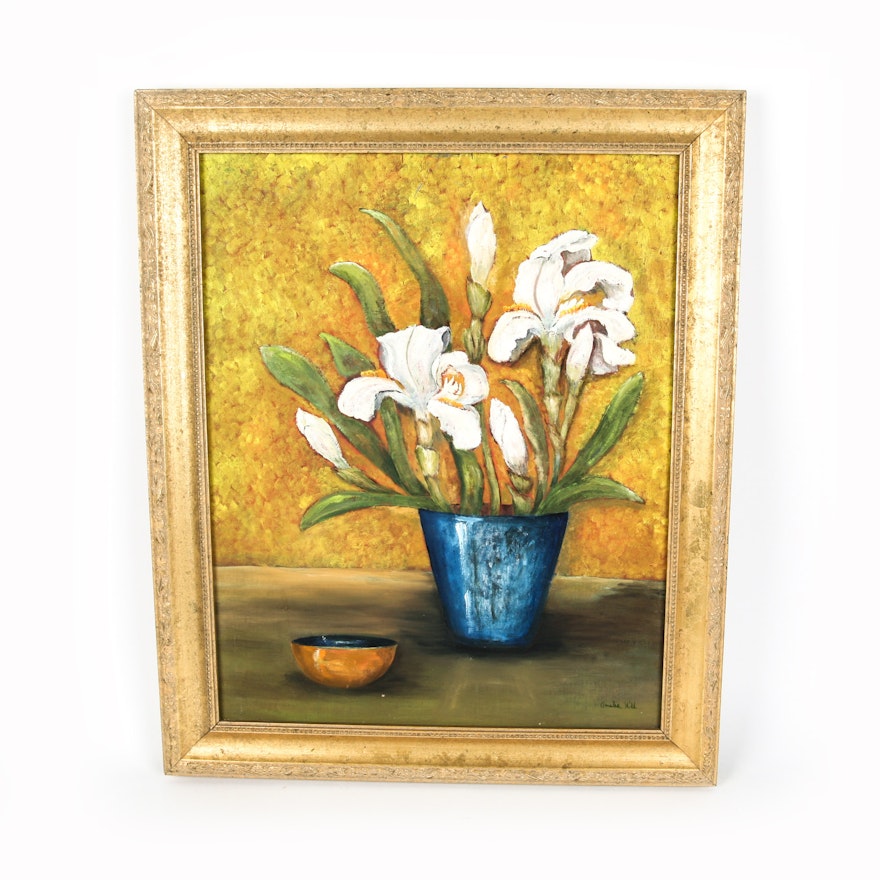 Framed Floral Still Life Oil Painting by Amelia Hill