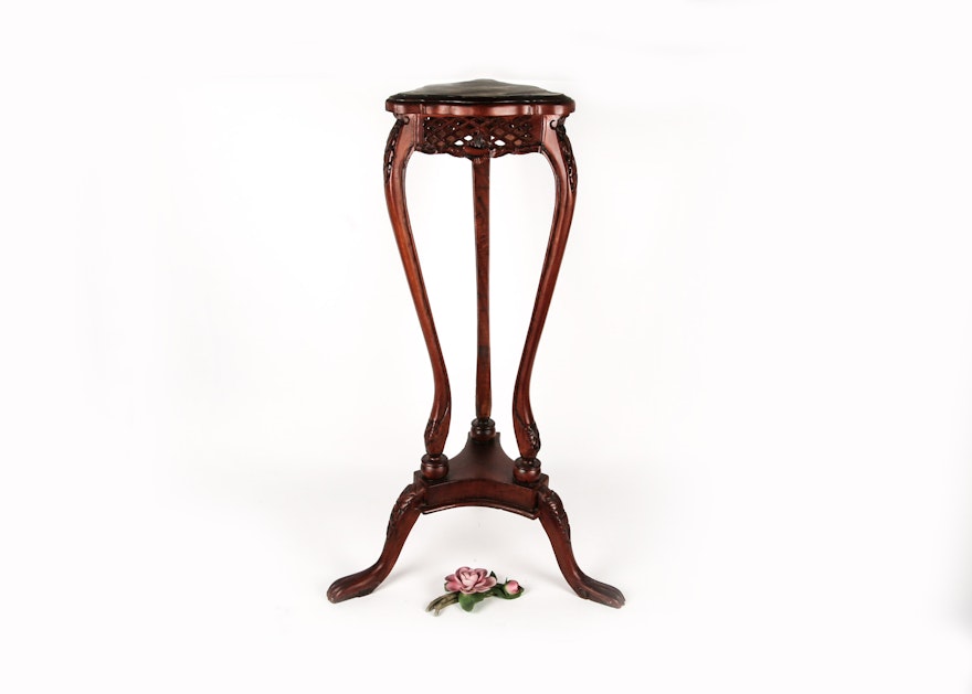 Wooden Plant Stand with Italian Flower Figurine