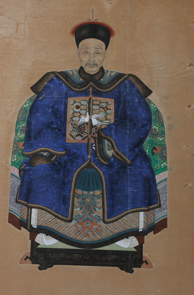 Antique Chinese Ancestor Gouache Painting