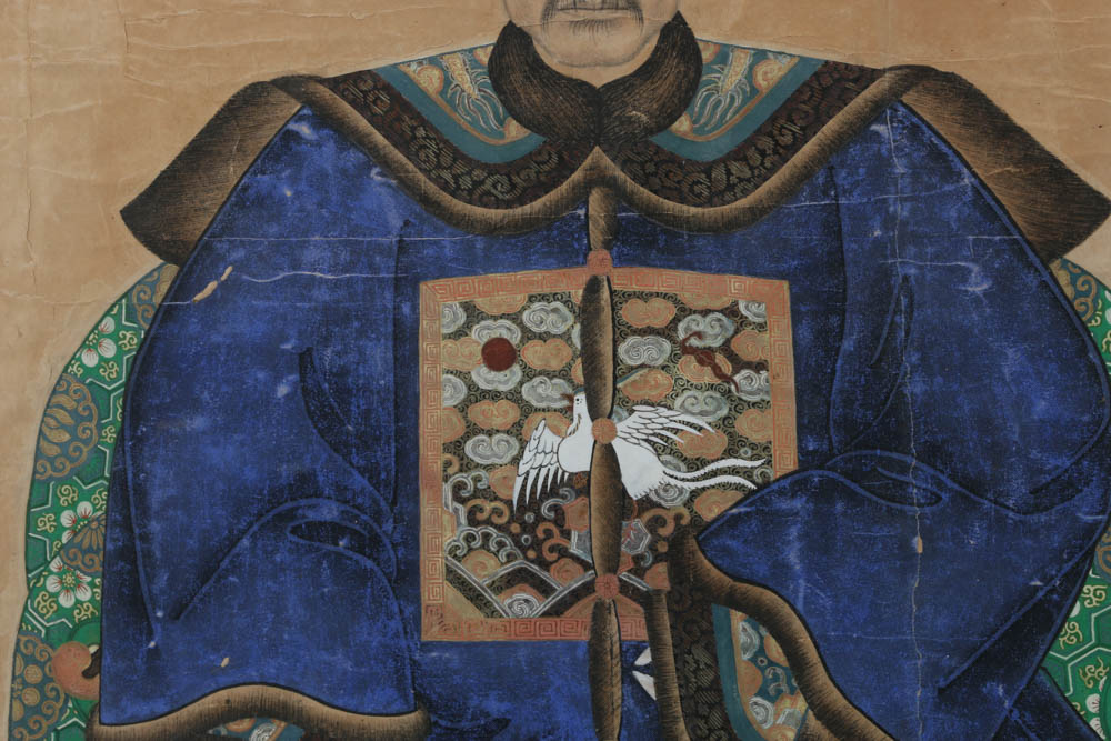 Antique Chinese Ancestor Gouache Painting
