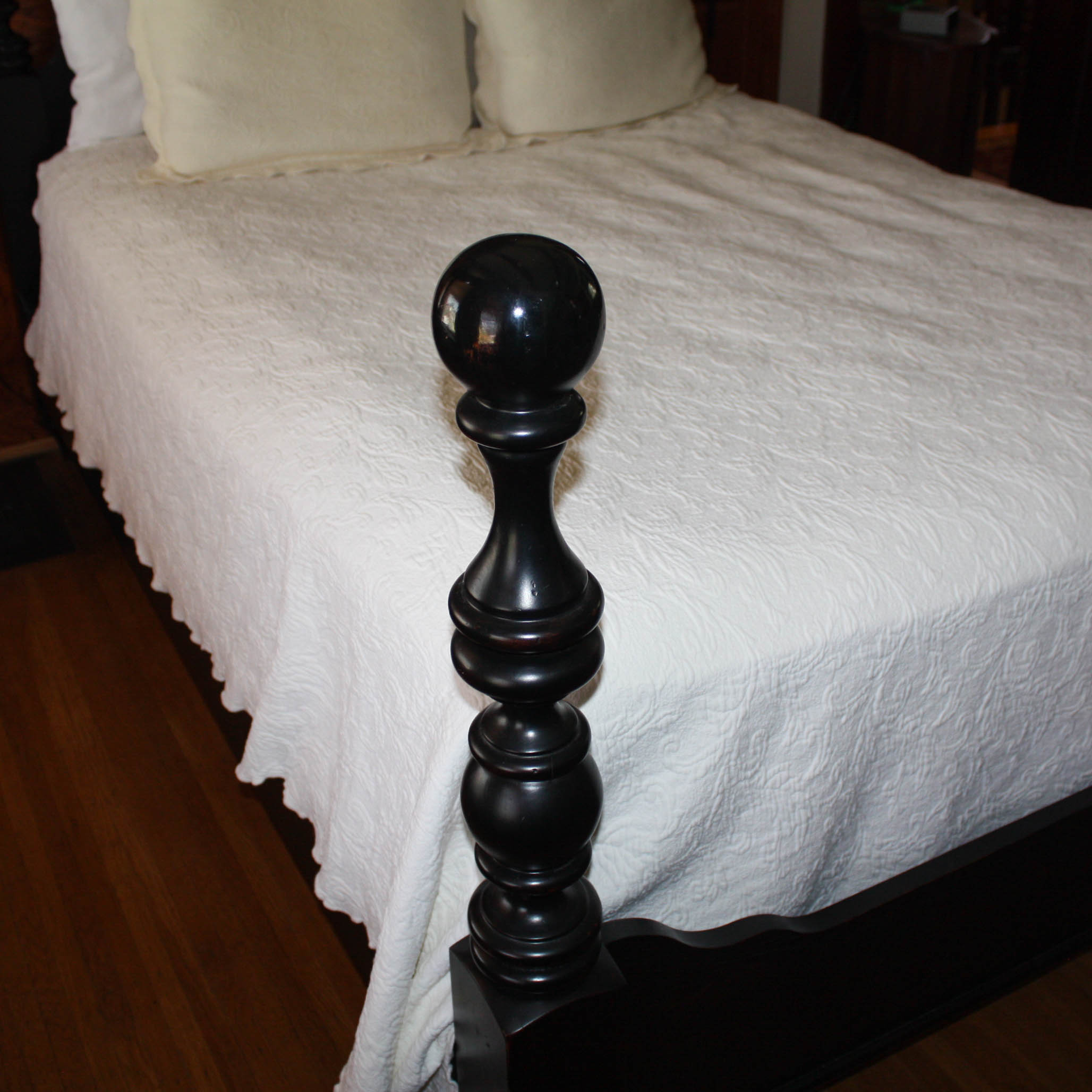 Ebonized Queen Size Cannonball Bed