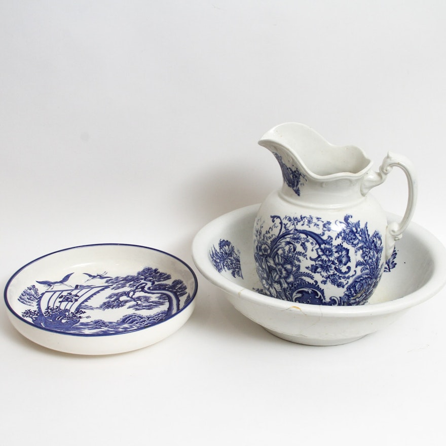 Collection of Blue and White Ceramic Pieces