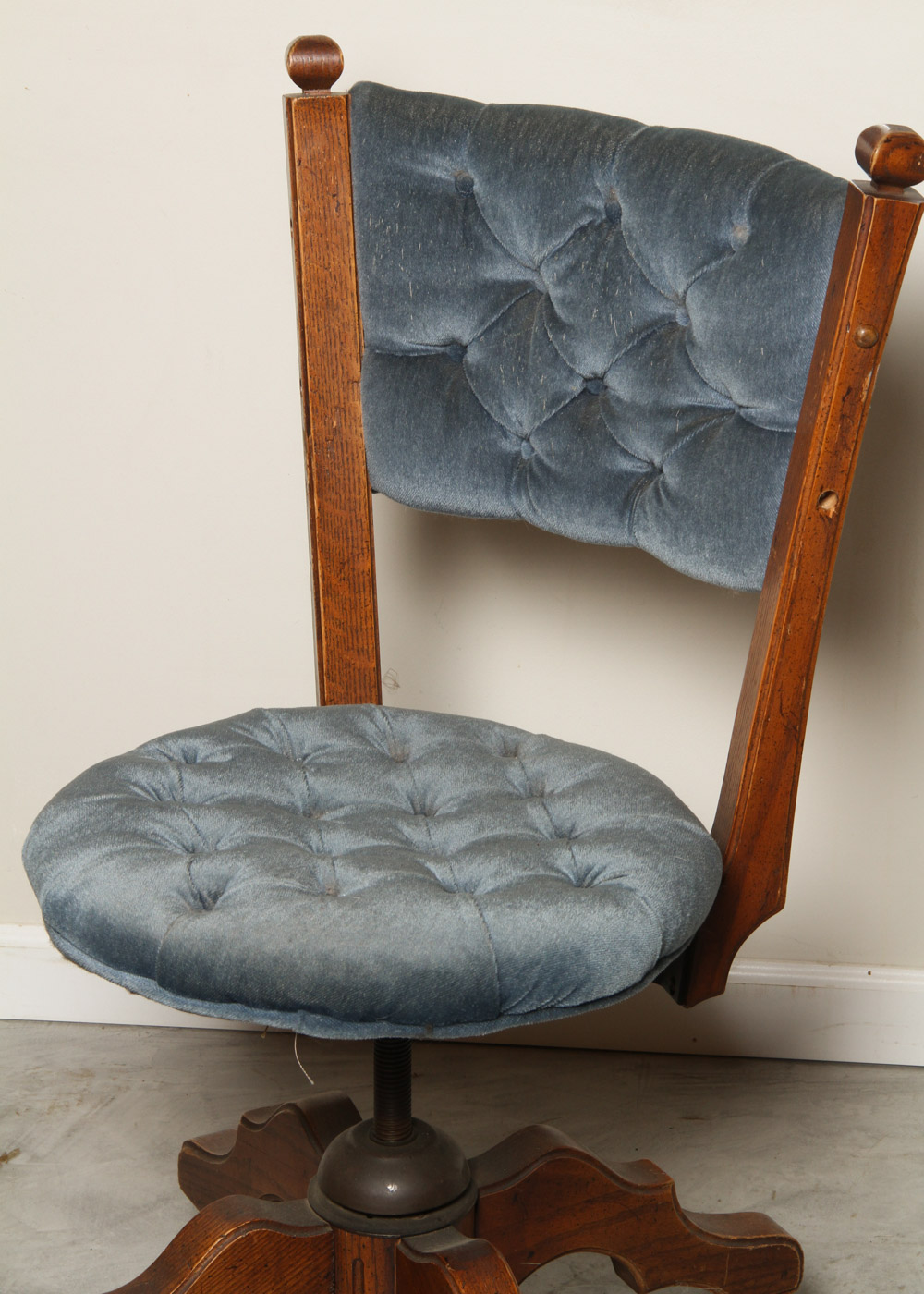 Vintage Pedestal Chair with Blue Velvet Upholstery