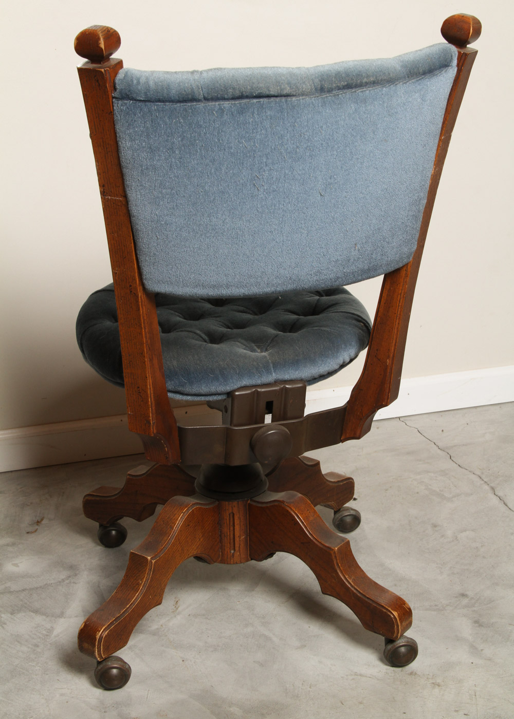 Vintage Pedestal Chair with Blue Velvet Upholstery