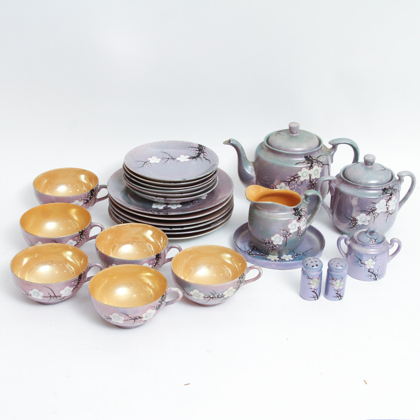 Hoha Yu Shoten and Co. Lusterware Tea Set and Serving Pieces
